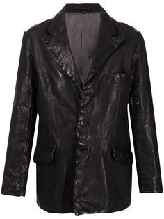 Yohji Yamamoto кожаный пиджак с жатым эффектом