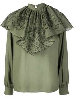 ETRO блузка со сборками и цветочной вышивкой