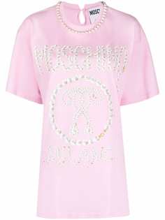 Moschino футболка с логотипом и искусственным жемчугом