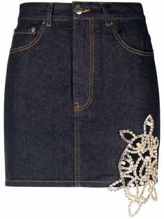 AREA джинсовая юбка с кристаллами