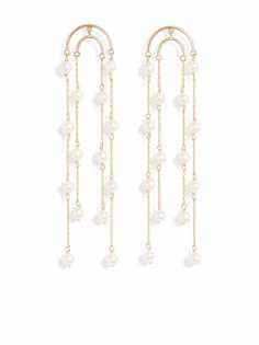 Poppy Finch серьги-подвески Double Crescent из желтого золота с жемчугом