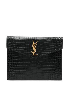 Saint Laurent клатч Uptown с тиснением под кожу крокодила