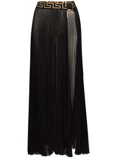 Versace плиссированная юбка макси с узором Greca