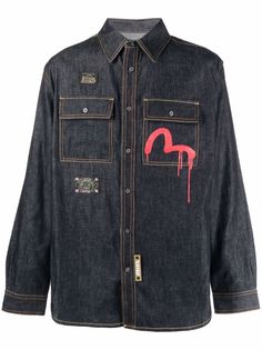 Evisu джинсовая рубашка с логотипом