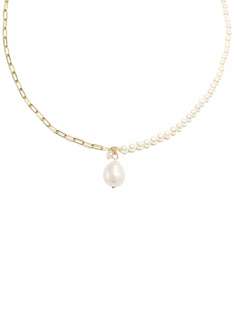 Poppy Finch колье Pearl and Chain из желтого золота с жемчугом