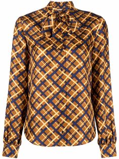 Saint Laurent клетчатая блузка с бантом