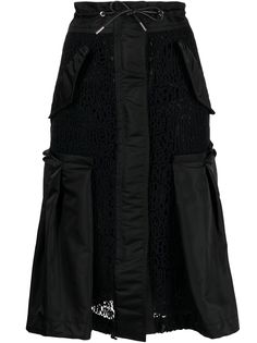 sacai расклешенная юбка асимметричного кроя с вышивкой