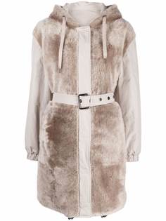 Brunello Cucinelli двусторонняя куртка с поясом и капюшоном