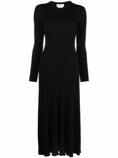 Alexander McQueen шерстяное платье миди в рубчик