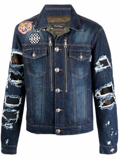 Philipp Plein джинсовая куртка с эффектом потертости