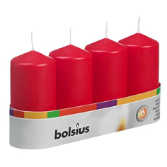 Свеча Bolsius столбик 10х4,8 см красная 4 шт