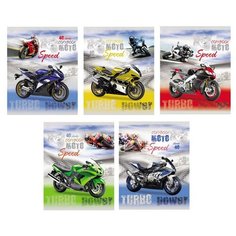 Тетрадь общая А5,40л,кл,скоба мотостиль (40-1895) 5видов 7 штук Проф Пресс