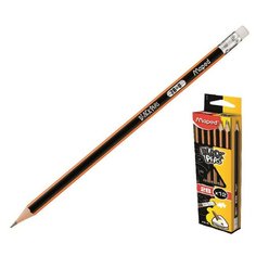 Карандаш чернографитный MAPED трехгранный 2B с ластиком, 851722 4 штуки