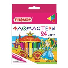 Набор фломастеров 24 цвета Пифагор "Принцессы" (линия 1мм, смываемые) картонная упаковка