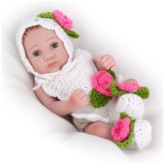Reborn Kaydora Кукла Реборн виниловая (Reborn Full Vinyl Doll 11 inch) Девочка в вязаном свитере с цветами (28 см)