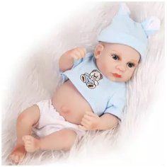 Reborn Kaydora Кукла Реборн виниловая (Reborn Full Vinyl Doll 11 inch) Мальчик в голубой пижаме с мишкой (28 см)