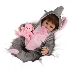 Reborn Kaydora Кукла Реборн мягконабивная (Reborn Cloth Body Doll 16 inch) Мальчик в серой пижаме с зайчиком (40 см)