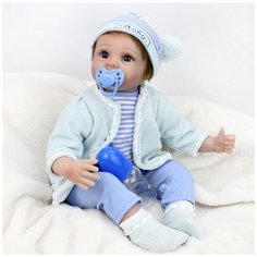 Reborn Kaydora Кукла Реборн мягконабивная (Reborn Cloth Body Doll 22 inch) Мальчик в голубом вязаном свитере (56 см)
