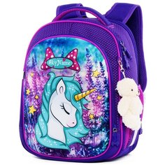 Рюкзак (ранец) школьный с анатомической спинкой фиолетовый для девочки Skyname / Winner one с Единорогом для первоклассника (R4-404)