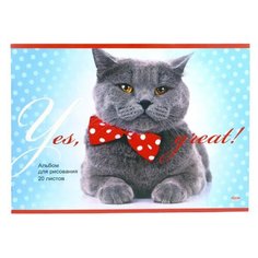Альбом для рисования 20л А4 скрепка КОТ С бантом, мел. обл.20-8738 8 шт. Проф Пресс
