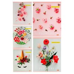 Тетрадь общая А5 48л кл,скреп,мел.обл,офс2 коллаж из цветов в асс.48-5808 12 шт. Проф Пресс