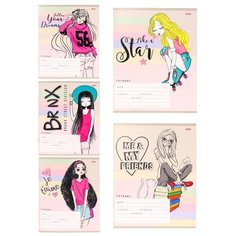 Тетрадь школьная А5,12л,линия стильная девочка 5диз 12-4353 23 шт. Проф Пресс