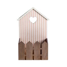 Кашпо Дарите счастье Домик с заборчиком Полоска 15 х 11 х 25 см коричневый/розовый