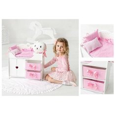 Кровать для кукол с системой хранения, постельным бельем, мягкими корзинами, белая Манюня