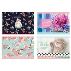 Альбом для рисования 32л., А4, на гребне BG "Mix. Девочки", упаковка 4 шт./4 дизайна BG®