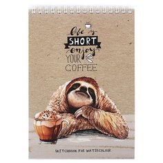 Скетчбук д/акварели А5,20л,спирал,бл.200гр,жест.подл.ленивец И кофе 20-6020 3 шт. Проф Пресс