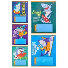 Тетрадь школьная А5 12л,кос.линия акула-серфер 5диз 12-4335 24 шт. Проф Пресс