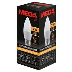 Лампа светодиодная Mega 7W E27 3000K тепл.свет свеча 5 шт.