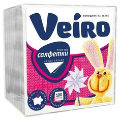 Салфетки VEIRO белые, 1-сл.,24х24 см, 100 шт./уп.24Б1/100 8 шт.
