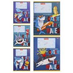 Тетрадь школьная А5 12л,клетка акула-серфер 5диз 12-4360 26 шт. Проф Пресс