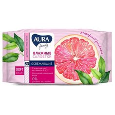 Салфетки влажные AURA освежающие для всей семьи 63шт. 3 шт.