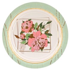 Тарелка одноразовая бумажн Пионы 17см 6шт/G,1502-4508 3 шт. Веселая Затея