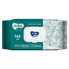 Салфетки влажные AURA FAMILY с антибактериальным эффектом с крышкой 144шт 3 шт.