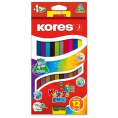 Карандаши цветные двойные 24 цв.,12 шт Kores DUO Jumbo, трехгр,5 мм,93252
