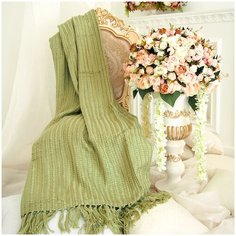 Плед с кистями TN-02 150х200см зеленый Полиэстер 80%/Хлопок 20%, 150х200, Зеленый Tana