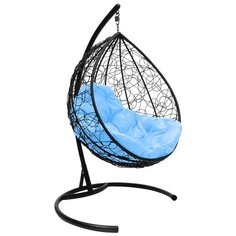 Подвесное кресло M-GROUP Капля ротанг черное , голубая подушка