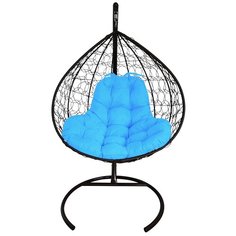 Подвесное кресло M-GROUP XL с ротангом черное , голубая подушка