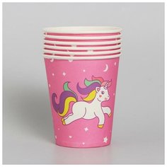 Стакан бумажный «Единорог и звёзды», набор 6 шт., 220 мл, цвет розовый Страна Карнавалия