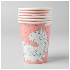Стакан бумажный «С днём рождения», единорог, набор 6 шт. Страна Карнавалия