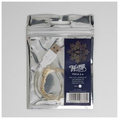 Гирлянда "Нить" 2 м роса, IP20, серебристая нить, 20 LED, свечение белое, фиксинг, USB Luazon Lighting