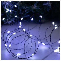 Гирлянда "Нить" 10 м роса, IP20, чёрная нить, 100 LED, свечение белое, фиксинг, 12 В Luazon Lighting