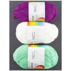 Пряжа Пехорка Детская новинка, 100 % акрил, 50 г, 200 м, 3 шт., 01 белый/171 весна/179 фиалка