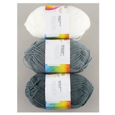 Пряжа Пехорка Детская новинка, 100 % акрил, 50 г, 200 м, 3 шт., 174 стальной/01 белый/490 самшит