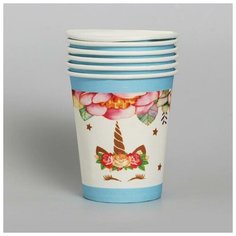 Стакан бумажный «Единорог и цветы», набор 6 шт., 220 мл Страна Карнавалия