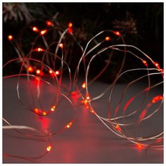 Гирлянда "Нить" 10 м роса, IP20, серебристая нить, 100 LED, свечение красное, фиксинг, 12 В Luazon Lighting
