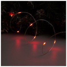 Гирлянда "Нить" 1 м роса, IP20, серебристая нить, 10 LED, свечение красное, фиксинг, 2 х CR2032 Luazon Lighting